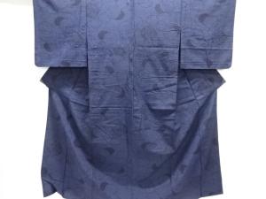 アンティーク　雪輪に花模様織出し本真綿結城紬単衣着物